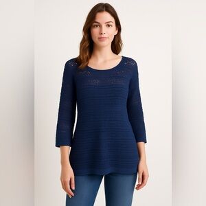 LOFT Blue Open Knit Sweater Tunic Sheer Boho Coastal Beach Soft Girl S Preppy